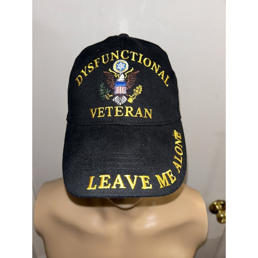 DYSFUNCTIONAL VETERAN MILITARY CAP LEAVE ME ALONE BLACK HAT Men’s Eagle emblems